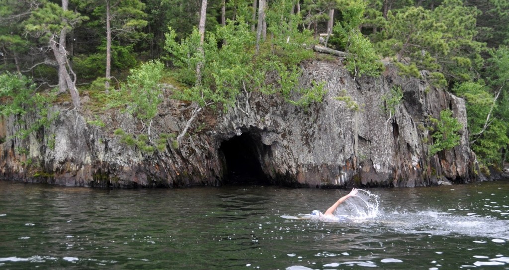 Swimming to the cave