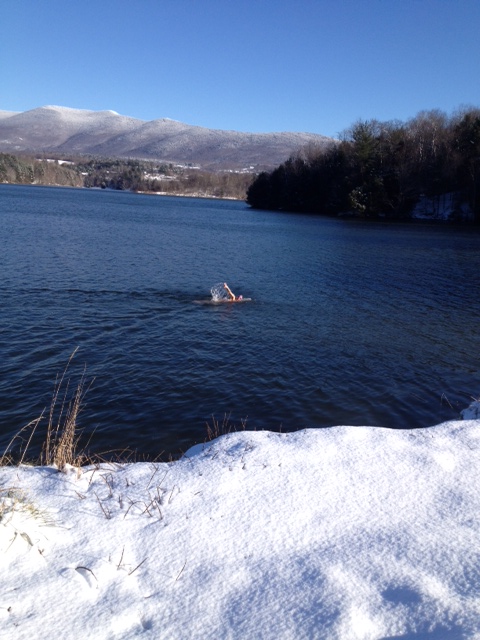 Waterbury swimming in the snow